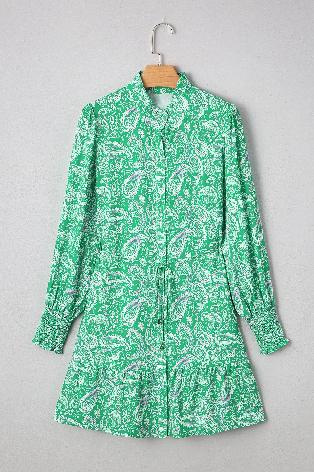 Ruffled Hem Long Sleeve Shirt Dress, image 10