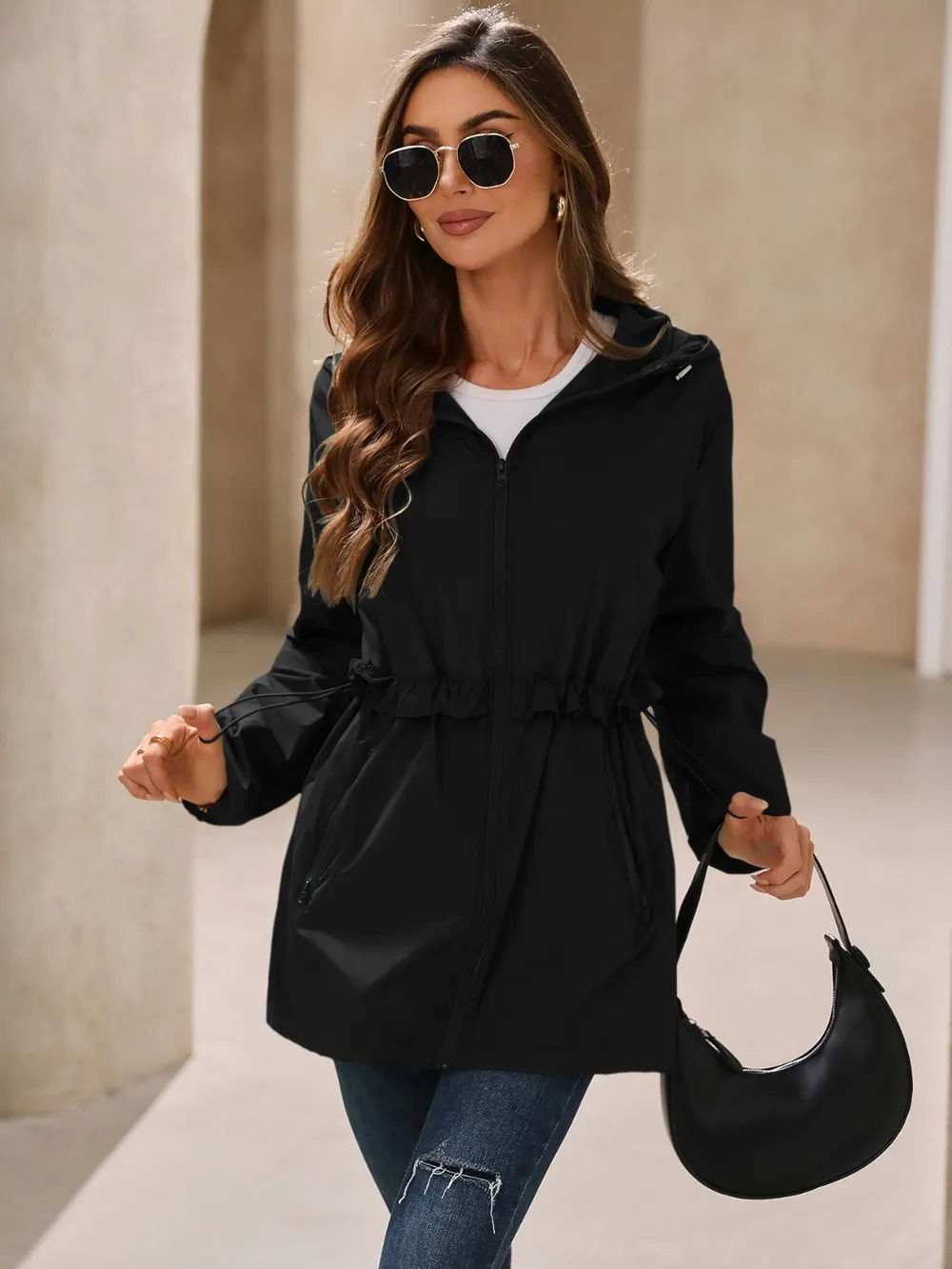 Outdoor Waterproof Long Sleeve Hooded Windbreaker, image 19