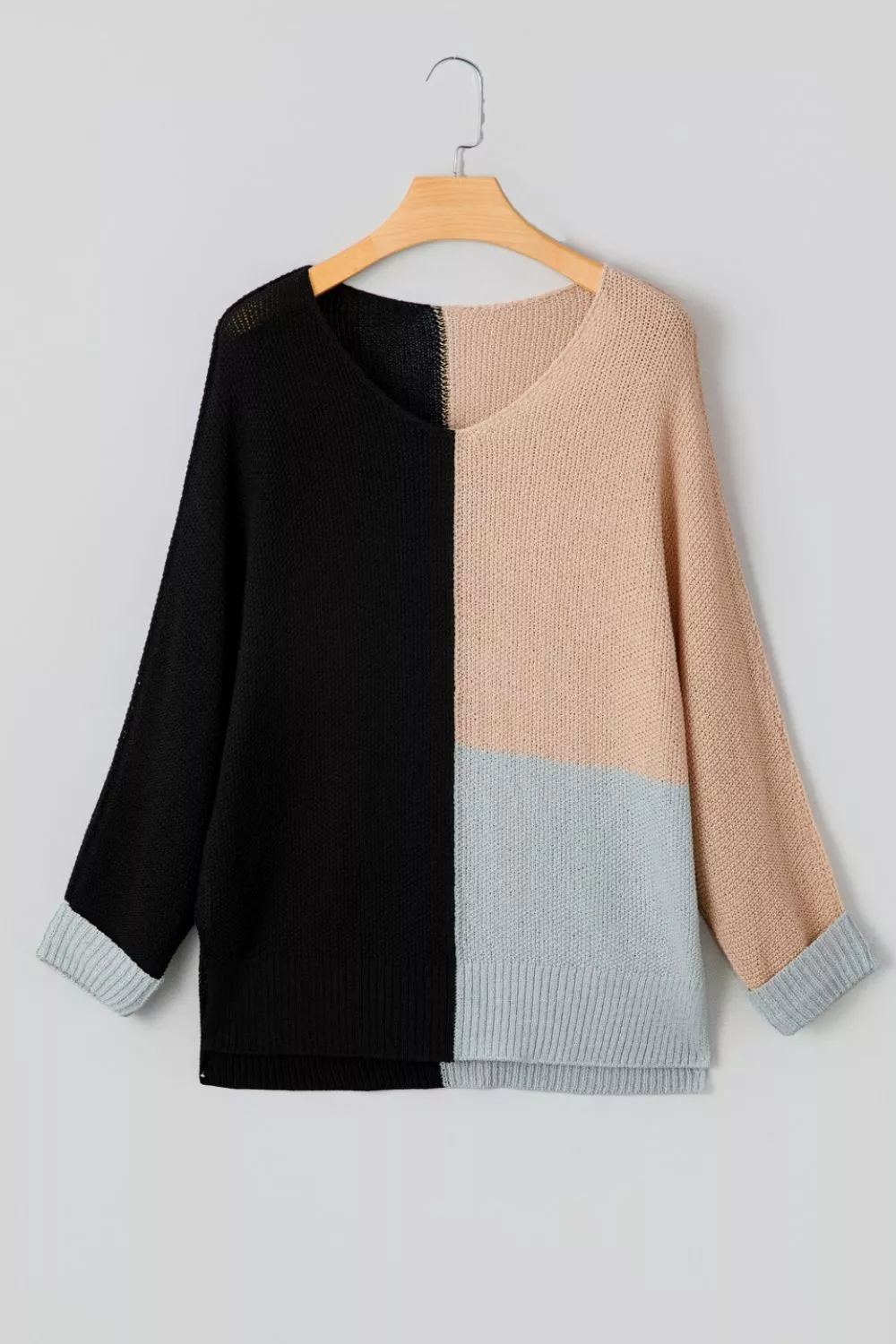 Color Block Knit V Neck Loose Sweater, image 10