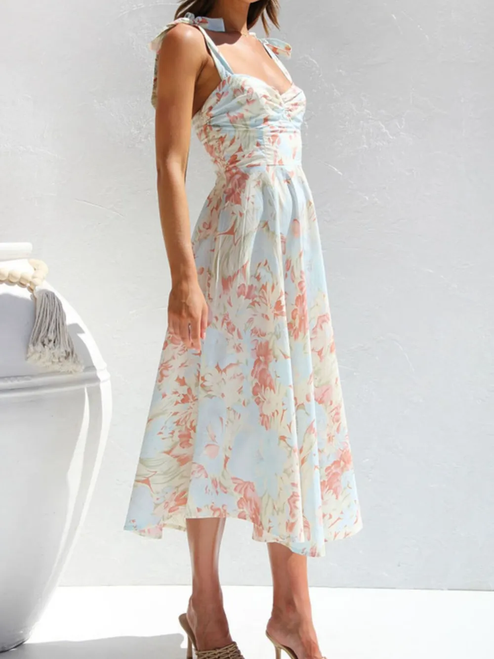 Tie-Shoulder Sweetheart Neck Summer Dress, image 7