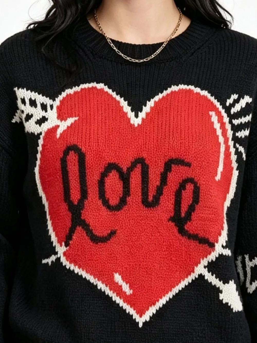 Heart Round Neck Ribbed Sweater, image 5