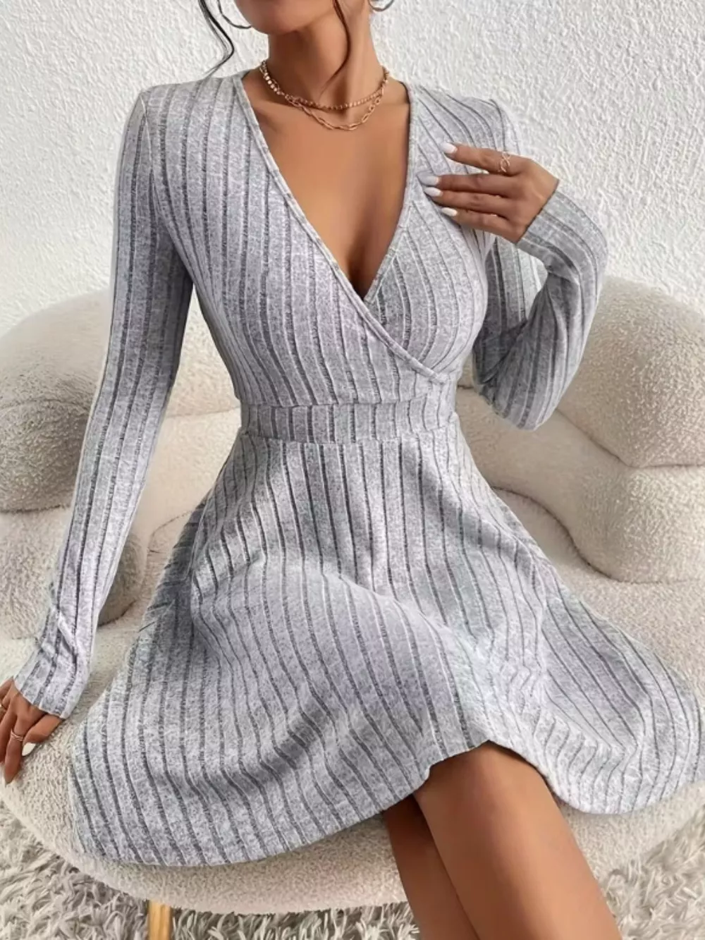 Ribbed Knit Wrap Mini Dress, image 23
