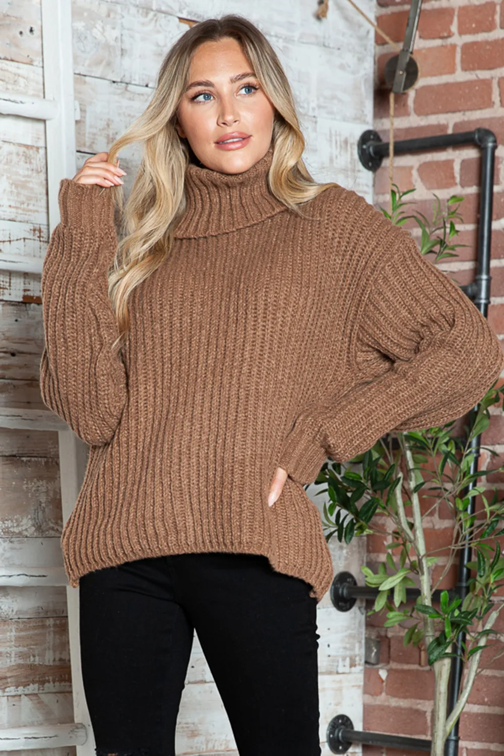 Turtleneck Dropped Shoulder Pullover Sweater, image 4