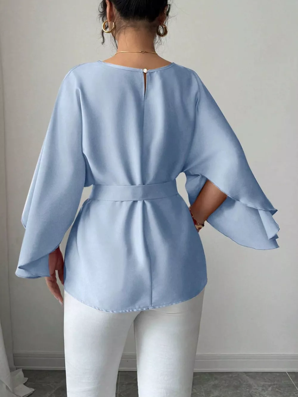 Batwing Sleeve Belted Blouse, image 5