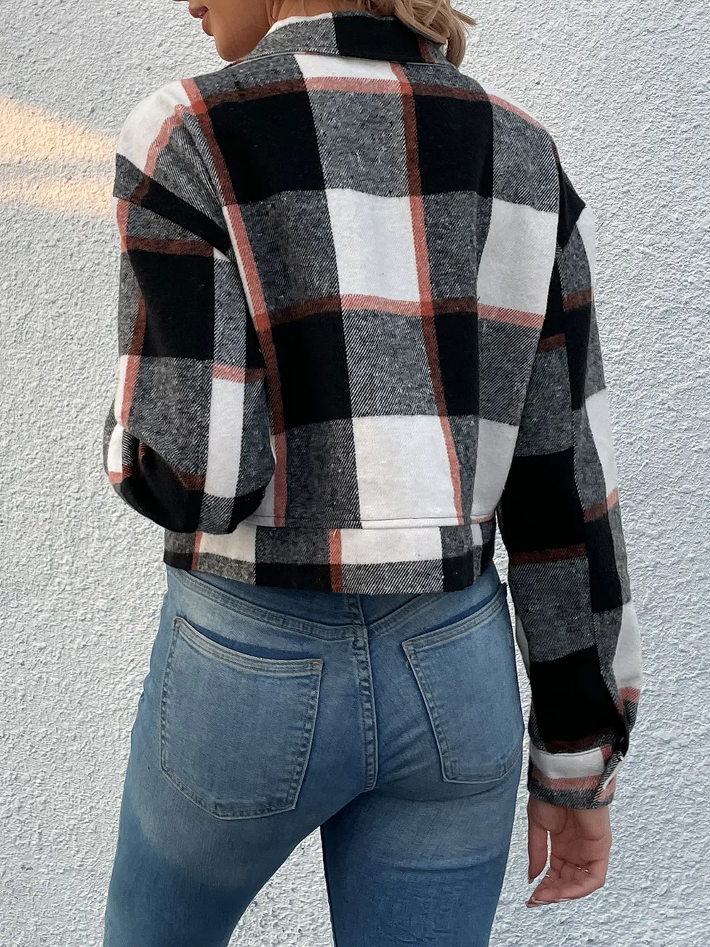 Plaid Button Up Drop Shoulder Cropped Jacket, image 18