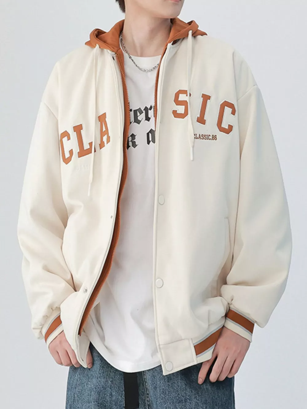 Men's Plus Size Snap Down Long Sleeve Drawstring Hooded Jacket, image 6