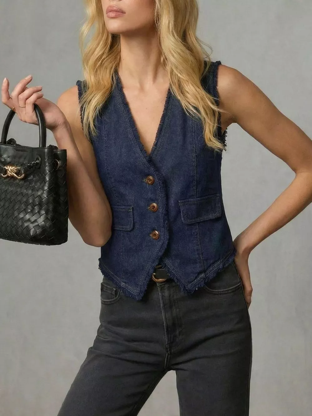 Frayed Hem Denim Vest, image 2