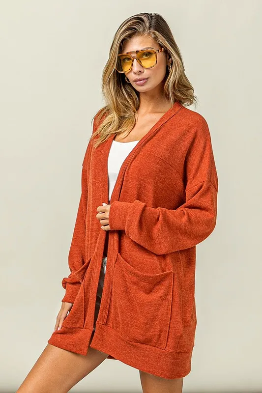 Open Front Drop Shoulder Cardigan with Pockets, image 6