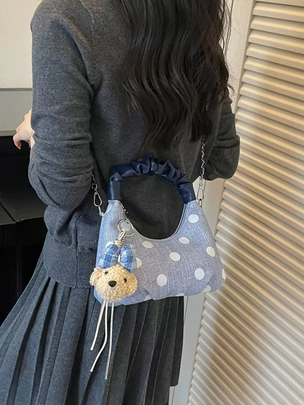 Polka Dot Ruched Handle Crossbody Bag, image 10