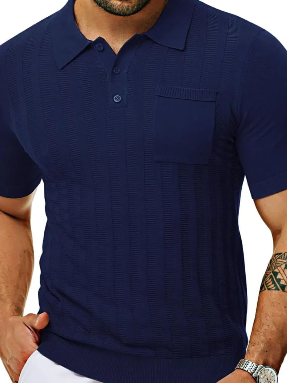 Men's Full Size Textured Short Sleeve Polo Plus Size, image 7