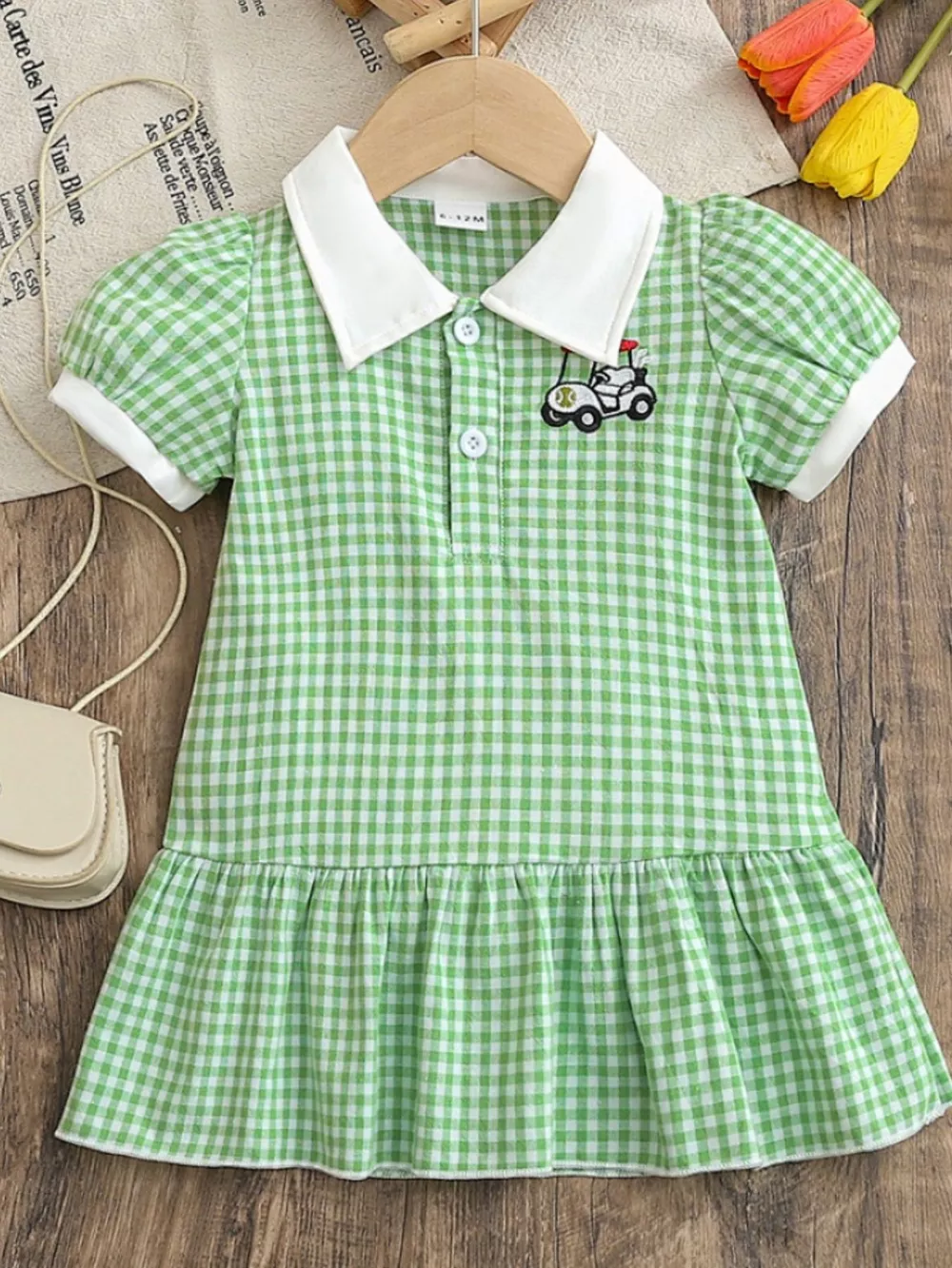 Children's Gingham Ruffle Hem Polo Dress, image 6