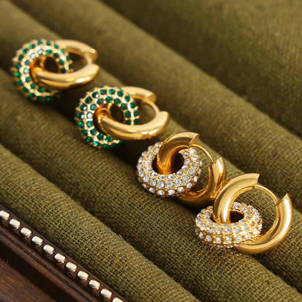 Titanium Steel Inlaid Zircon Double-Hoop Earrings, image 9