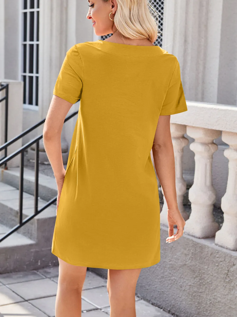 Square Neck Short Sleeve Mini Tee Dress, image 21
