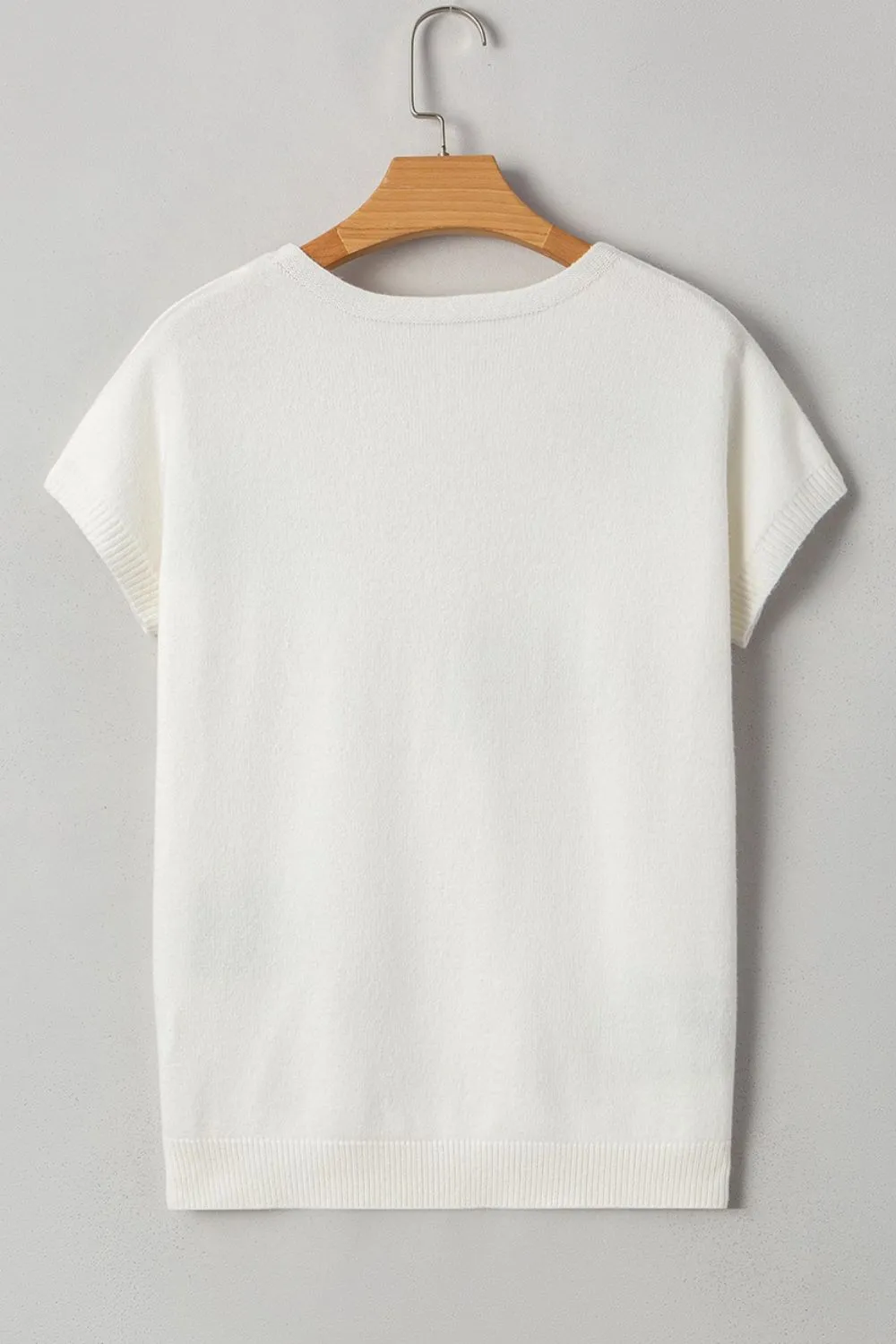 Bow Pattern Knit Short Sleeve Sweater, image 10
