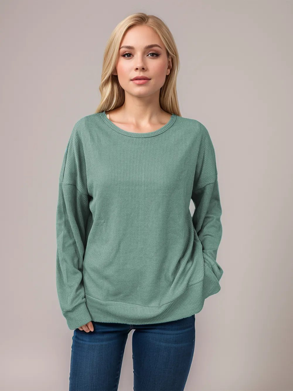 Side Slit Round Neck Long Sleeve T-Shirt, image 17