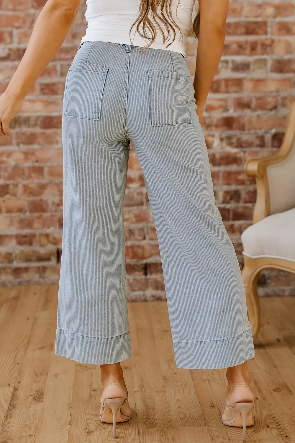 Striped Wide-Leg Cropped Jeans, image 2