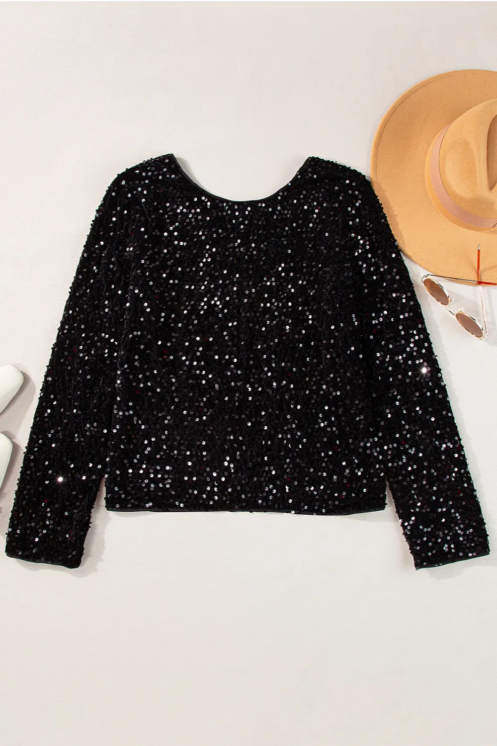 Sequin Round Neck Long Sleeve Blouse, image 8