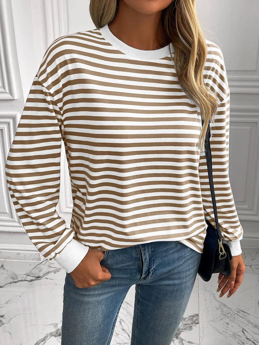 Striped Round Neck Long Sleeve Sweatshirt, image 14