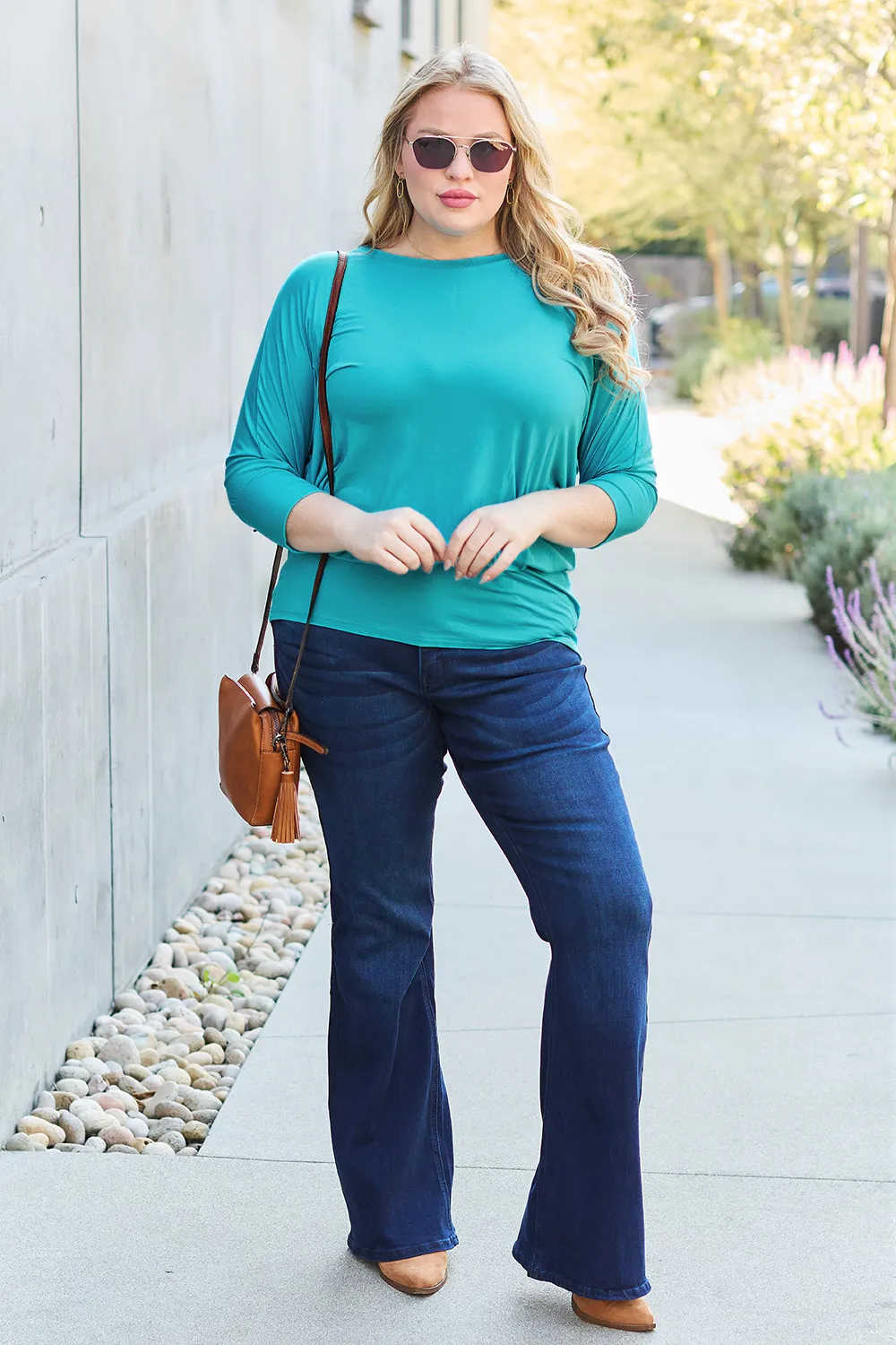 Full Size Round Neck Batwing Sleeve Top, image 16