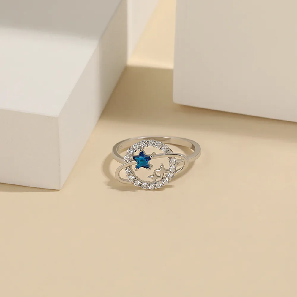 Planet Shape Inlaid Zircon 925 Sterling Silver Ring, image 2