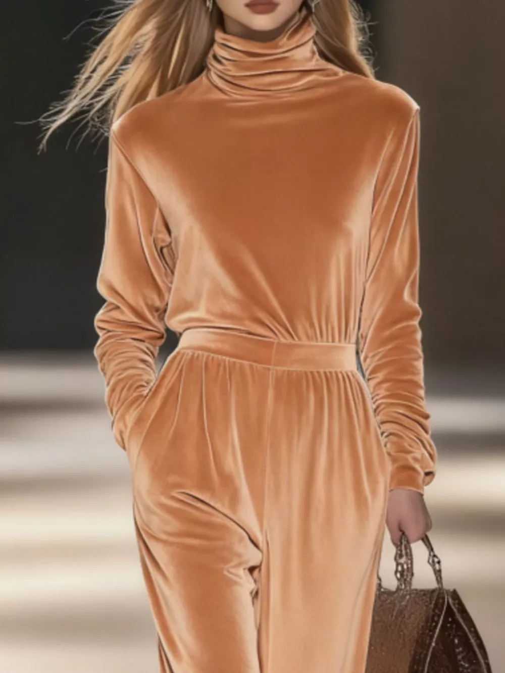 Full Size Velvet Turtleneck Long Sleeve Top and Wide-Leg Pants Set Plus Size, image 14