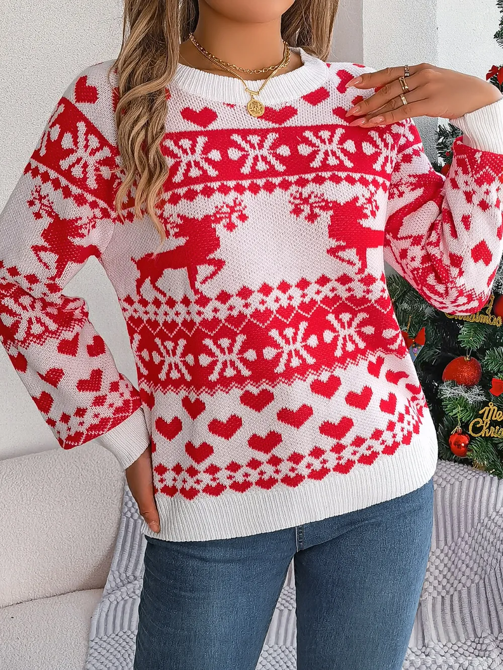 Christmas Element Round Neck Long Sleeve Sweater, image 13