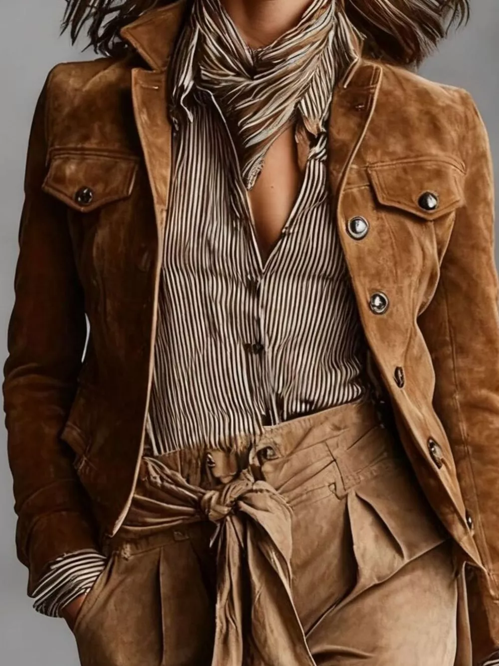 Full Size Suede Utility Blazer with Button-Front Detail Plus Size, image 3