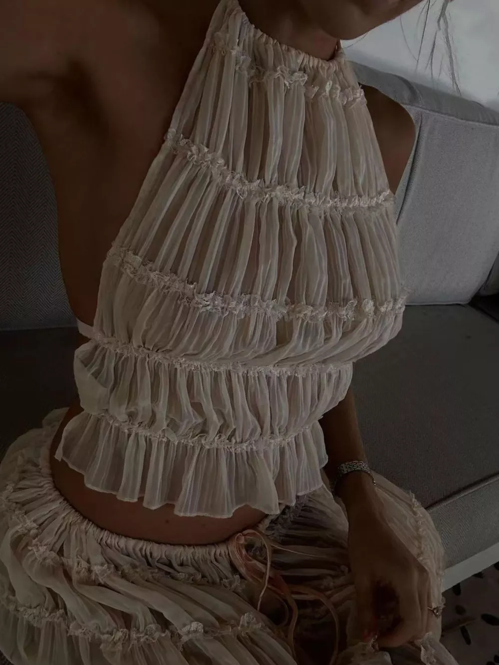 Boho Chic Ruffled Halter Crop Top and Maxi Skirt Set, image 20