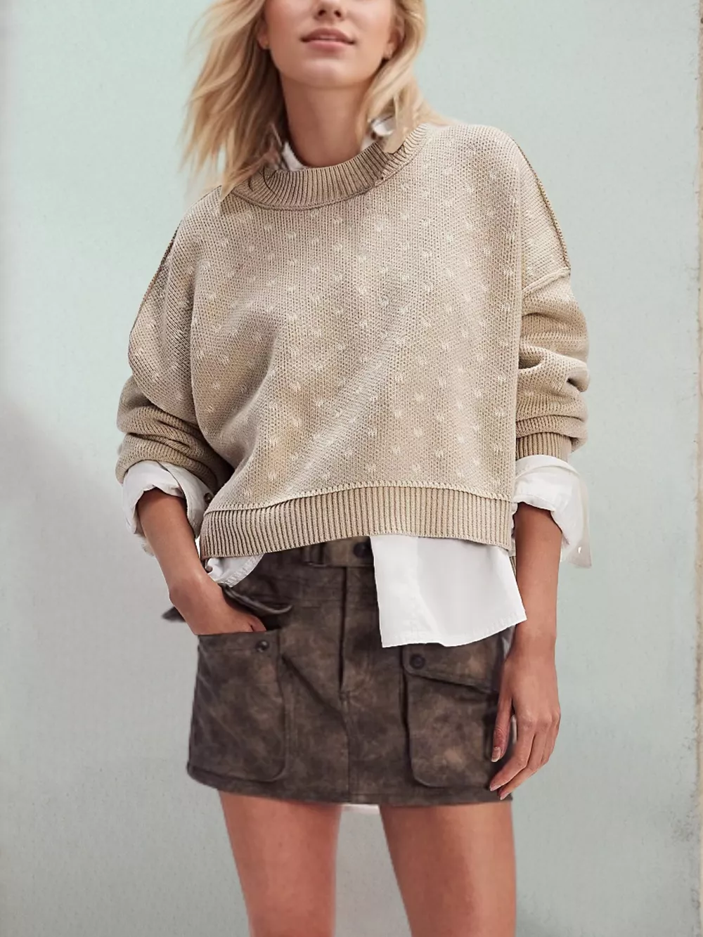 Heart-Patterned Round Neck Sweater, image 2