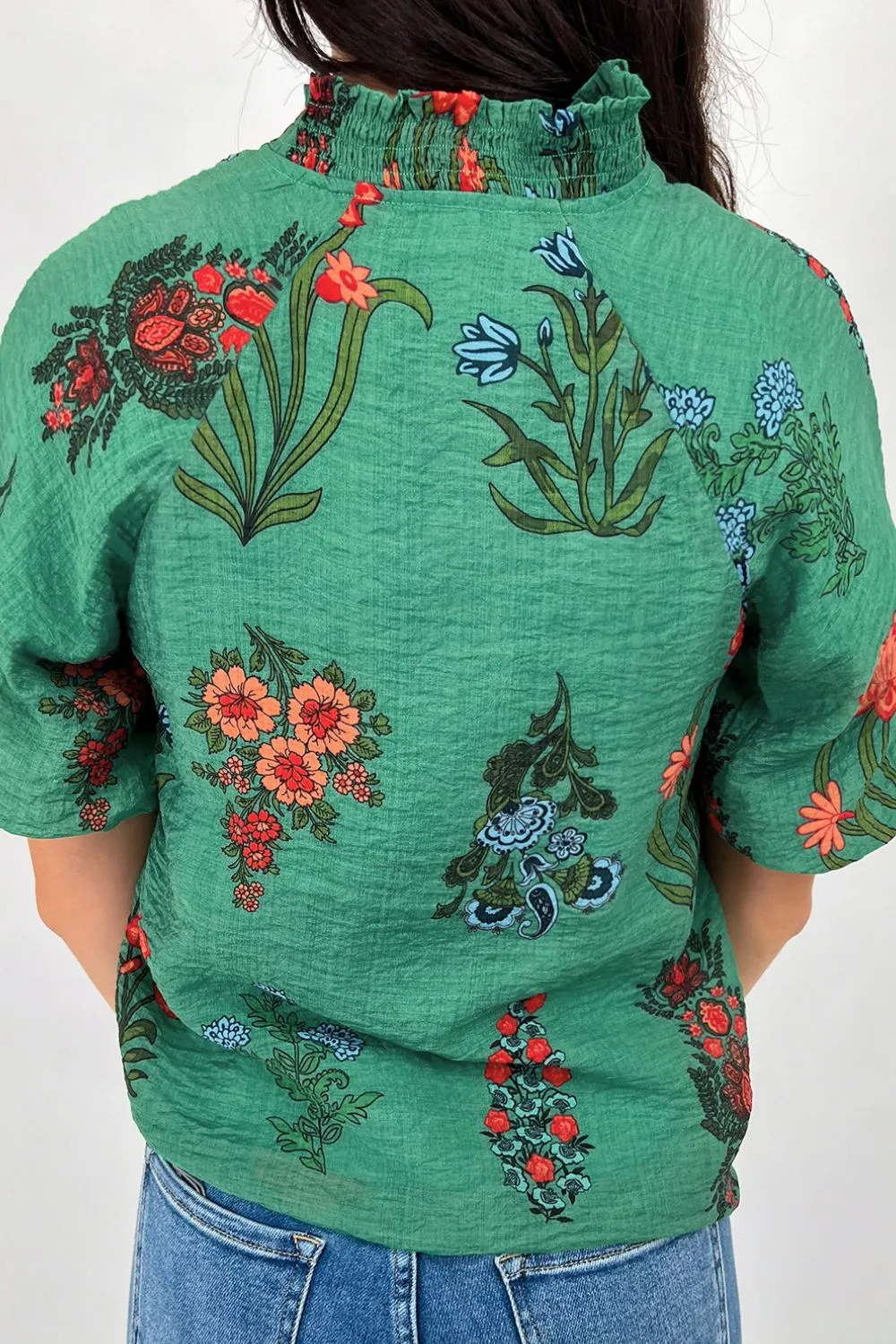 Floral Print Notched Short Sleeve Blouse, image 7