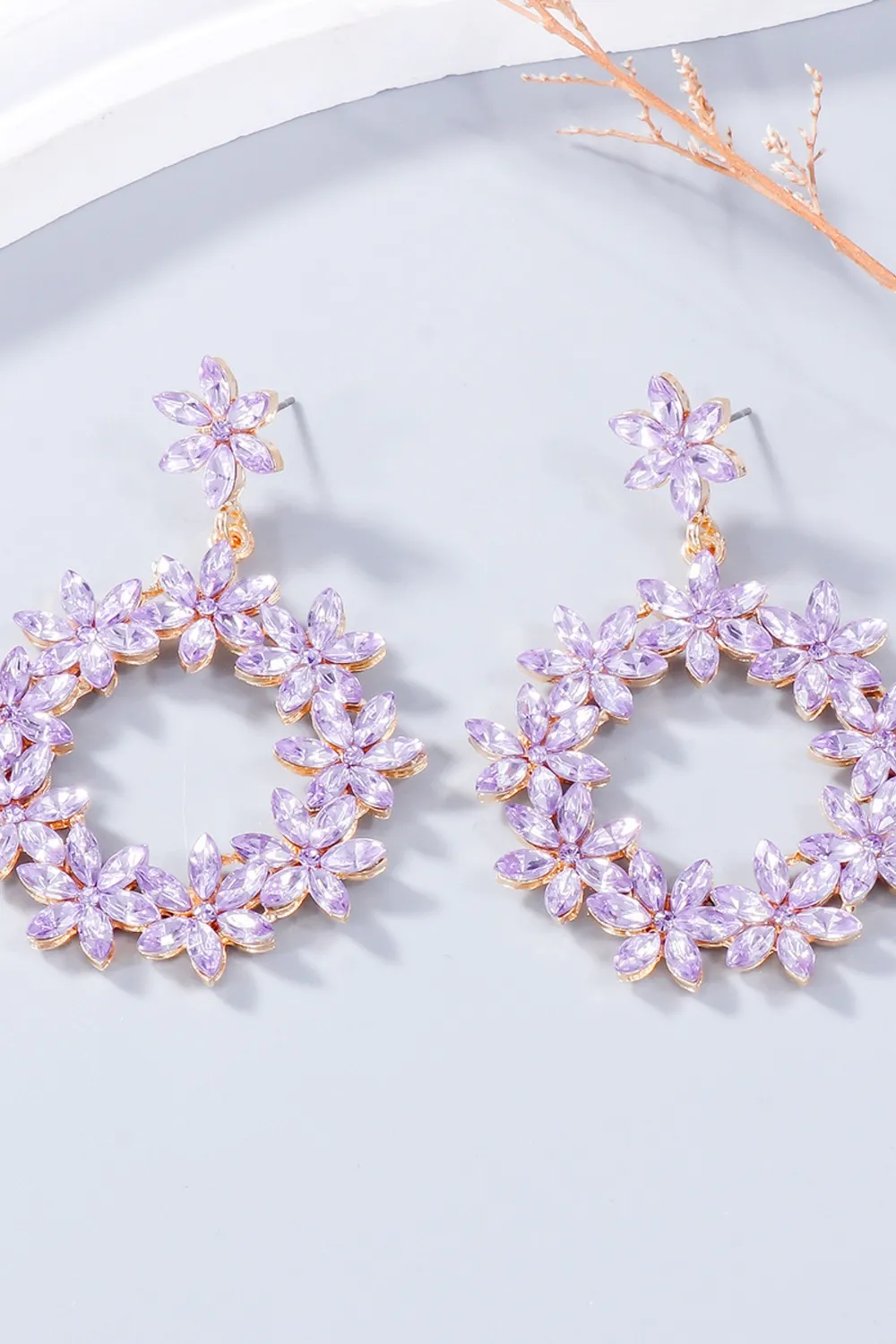 Rhinestone Flower Dangle Earrings, image 10