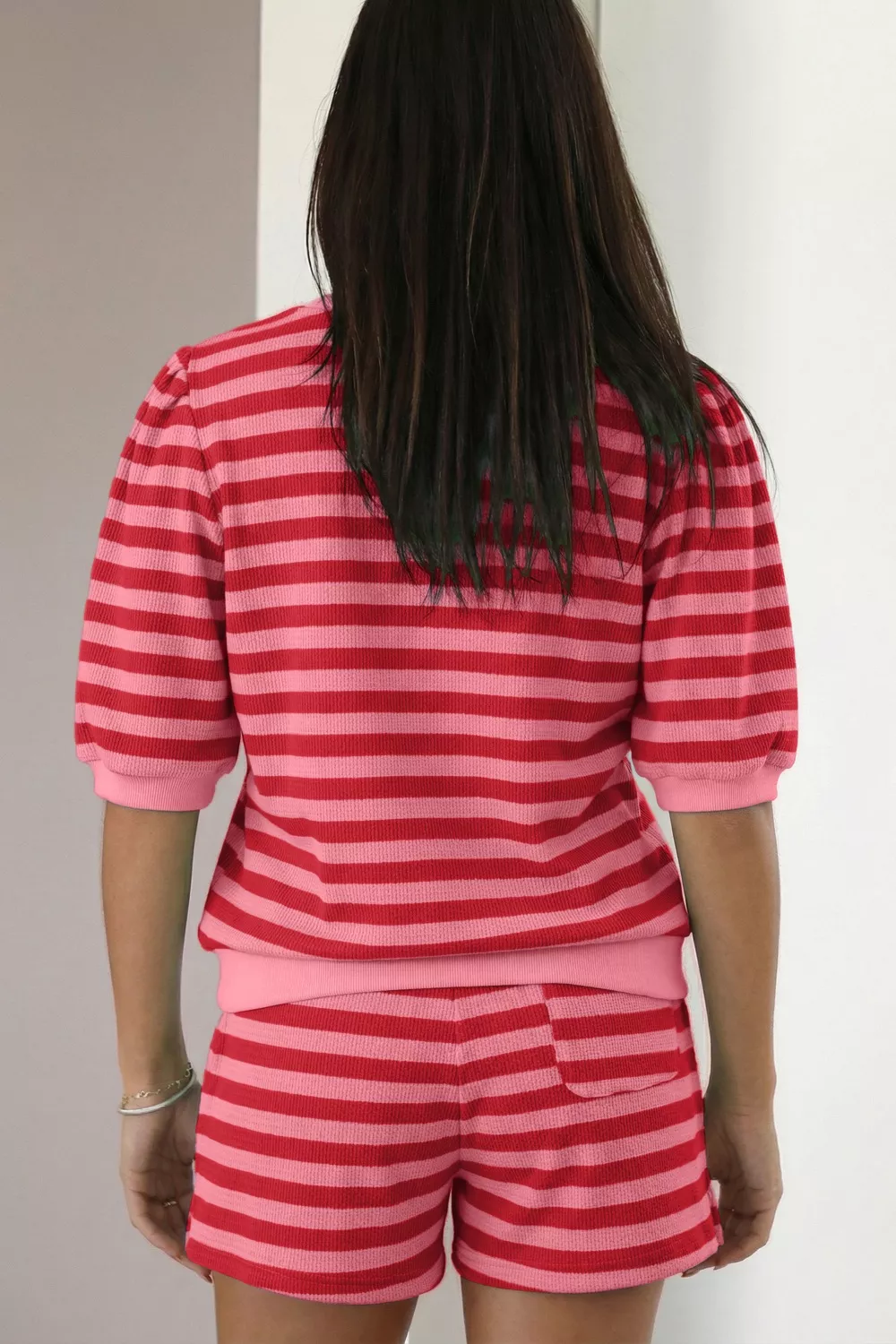 Striped Round Neck Top and Shorts Set, image 3