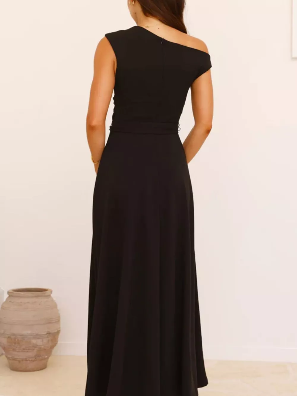 Single Shoulder Tie Waist Maxi Dress, image 12