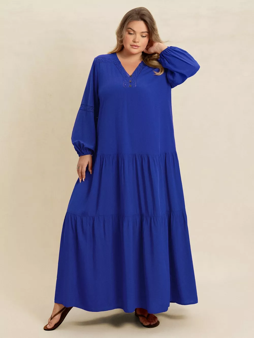 Plus Size Bohemian Tiered Maxi Dress with Balloon Sleeves, image 18