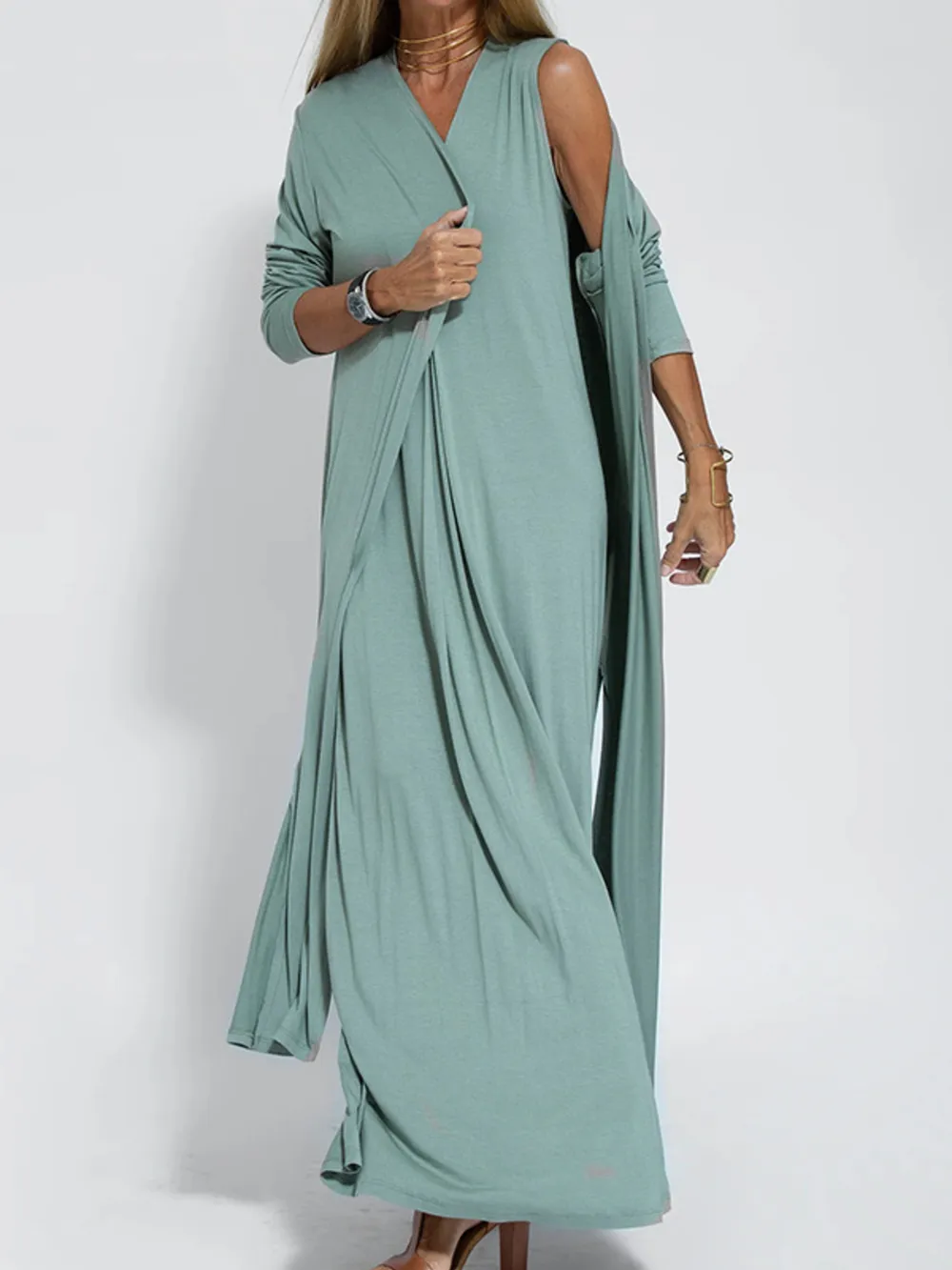 Full Size Open Front Side Slit Longline Cardigan Plus Size, image 9