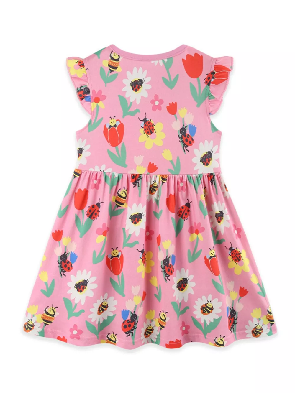 Children's Floral & Insect Print Ruffle Sleeve Casual Dress, image 5