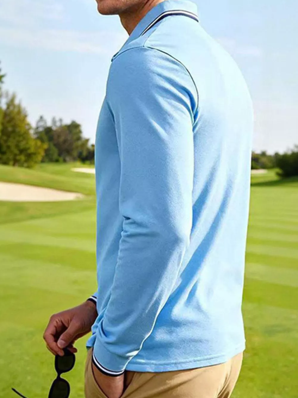Men's Full Size Classic Long-Sleeve Polo with Striped Collar Plus Size, image 9