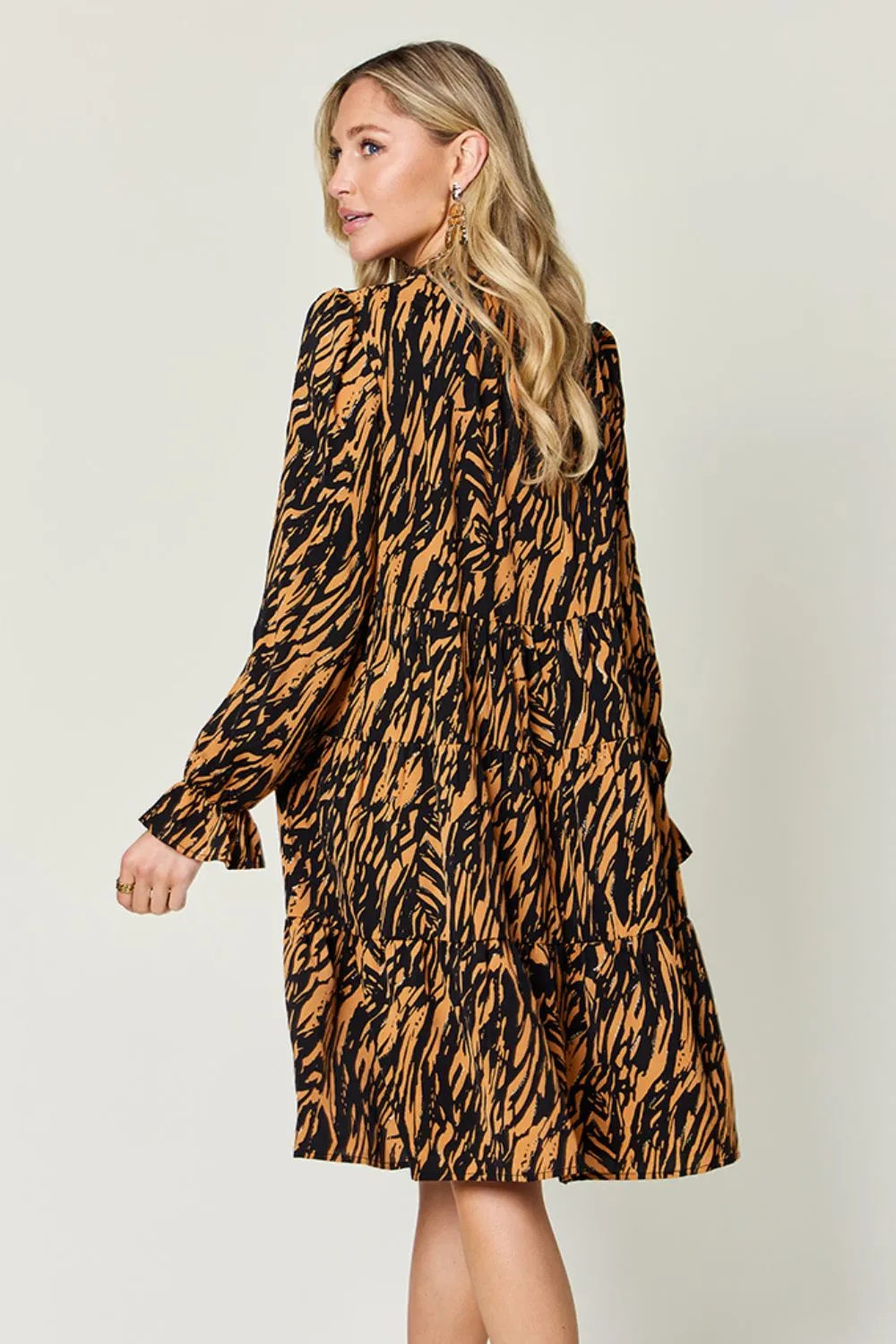 Full Size Printed Ruffle Hem Long Sleeve Dress, image 11