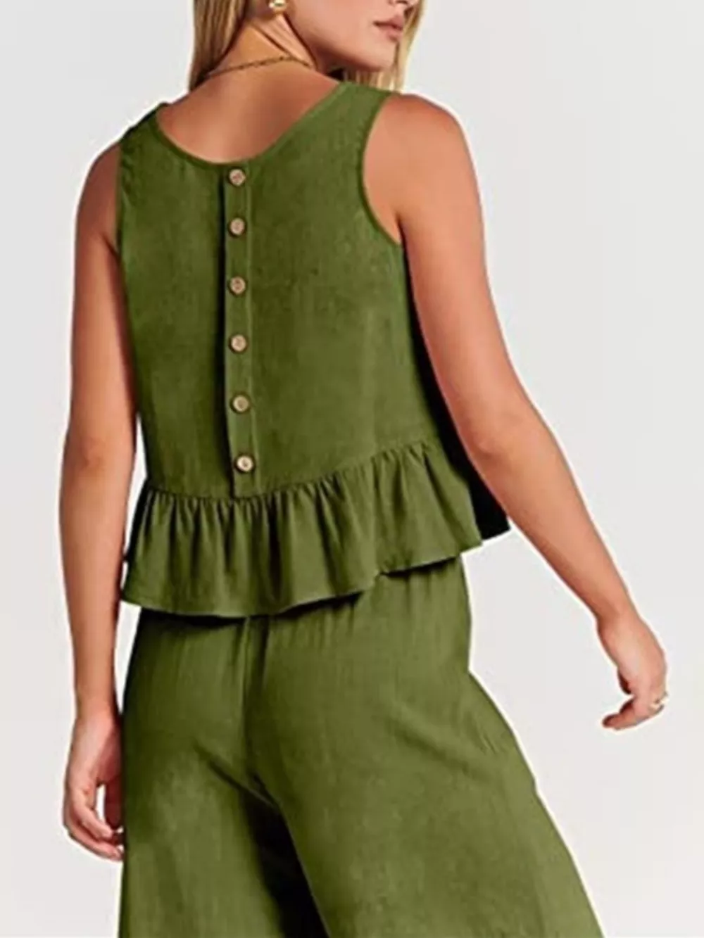 Full Size Ruffled Hem Sleeveless Top and Wide-Leg Pants Set Plus Size, image 7