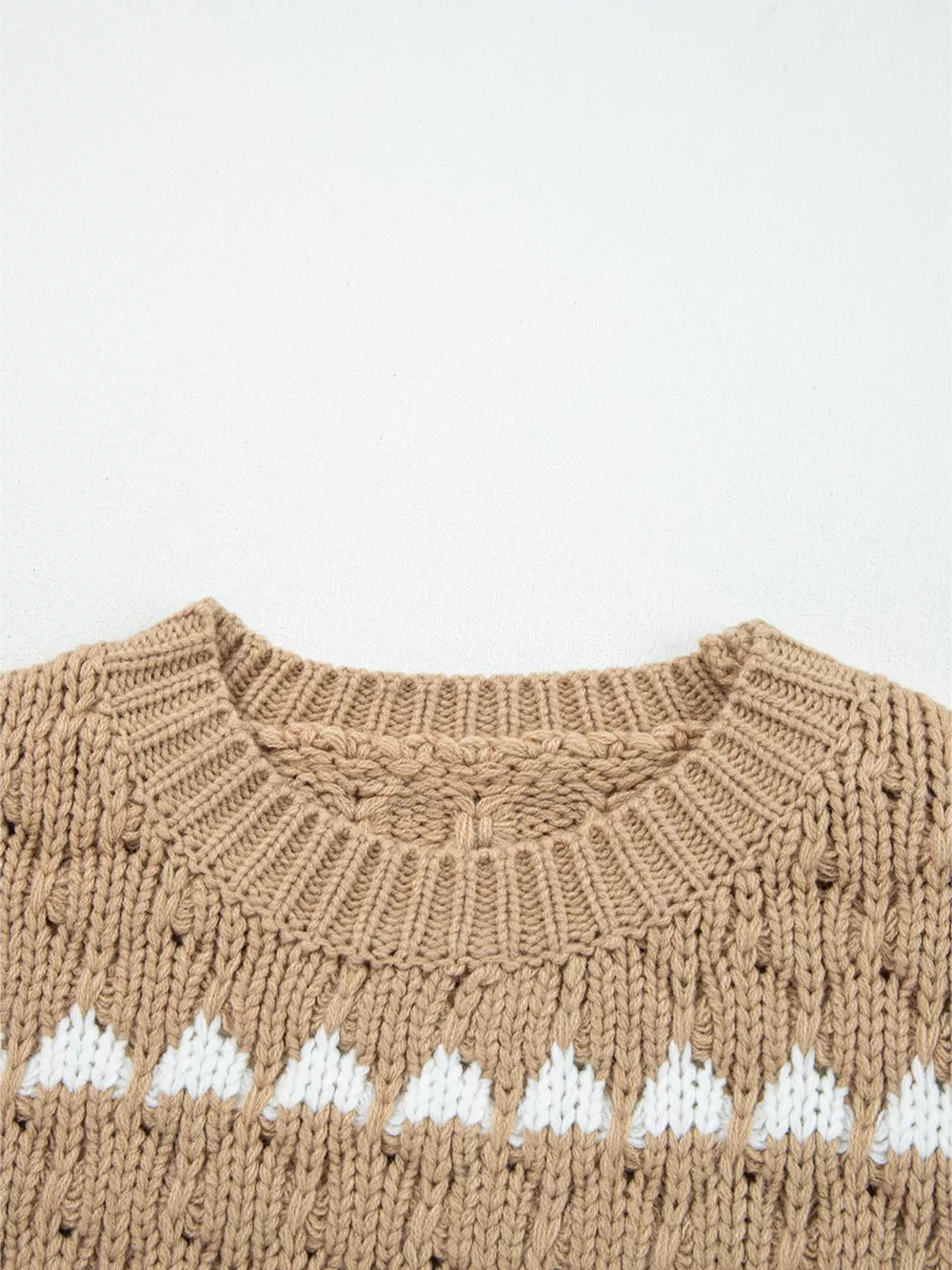 Contrast Detail Textured Knit Puff Sleeve Baggy Sweater, image 8