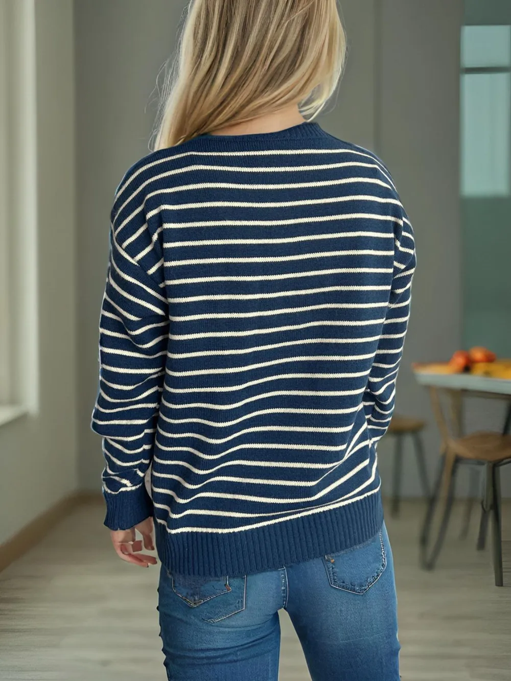 Striped Mock Neck Long Sleeve Sweater, image 7