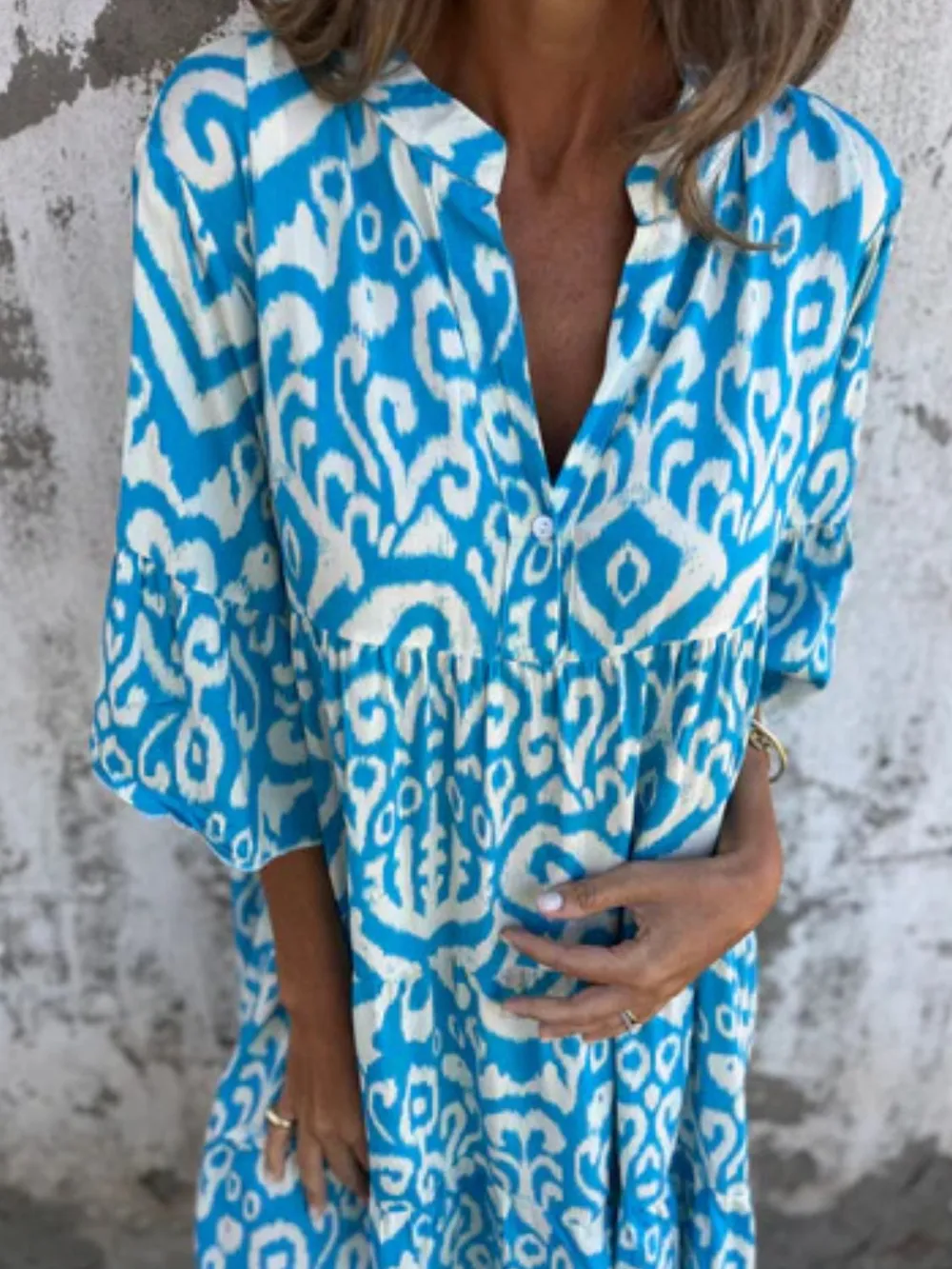 Full Size Printed Notched Half Sleeve Dress Plus Size, image 21
