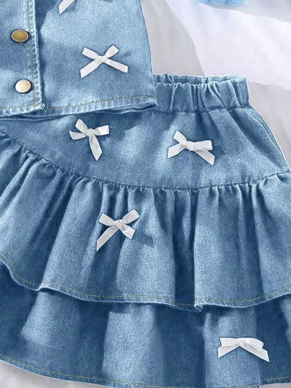 Children's Button UP Vest and Skirt Denim Set, image 8