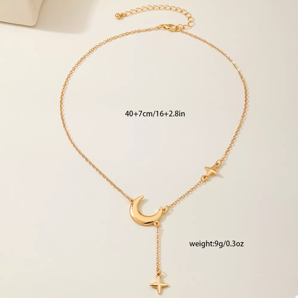 18K Gold-Plated Moon and Star Gold Chain Necklace, image 3