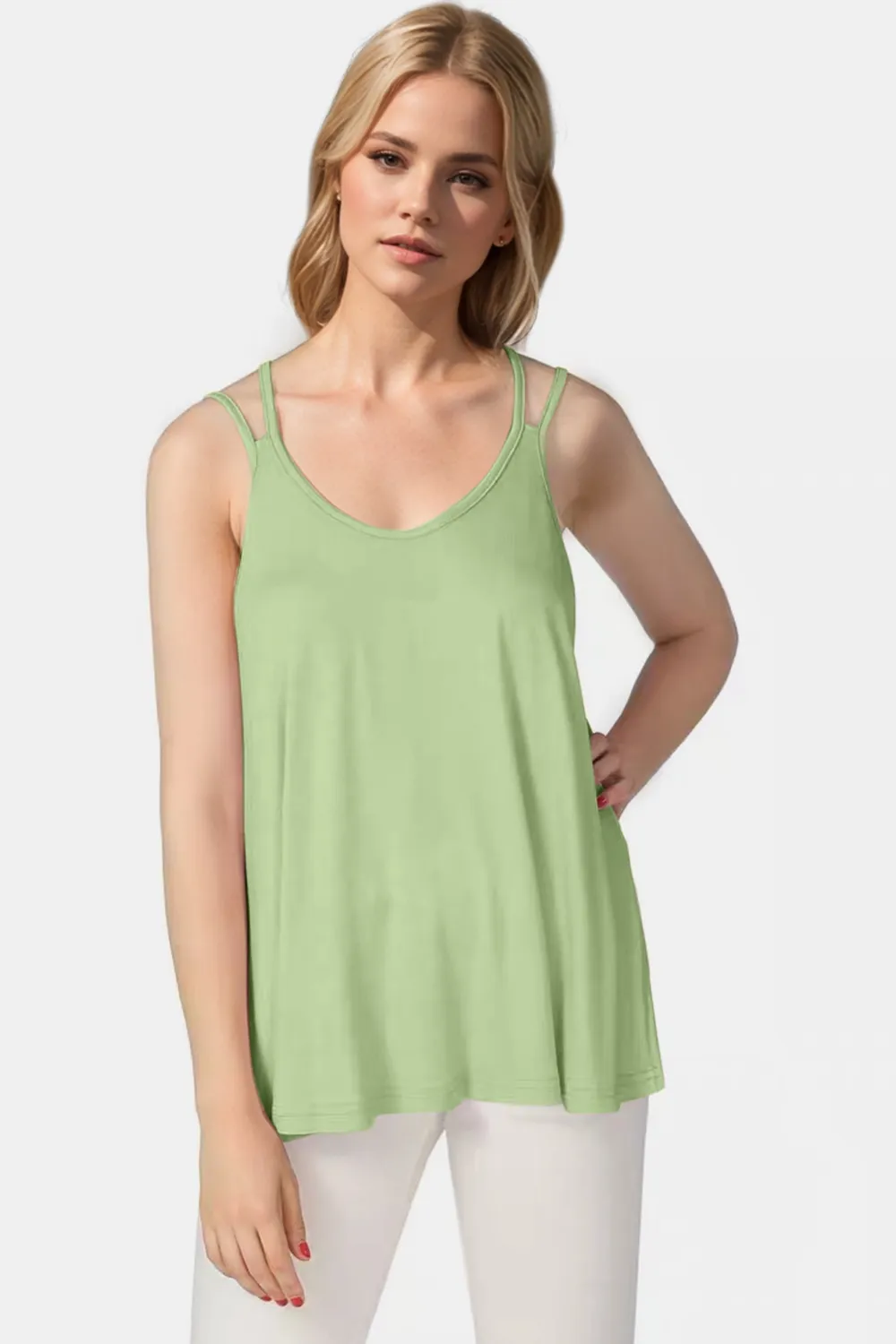 Bamboo Scoop Neck Double Spaghetti Straps Cami, image 16