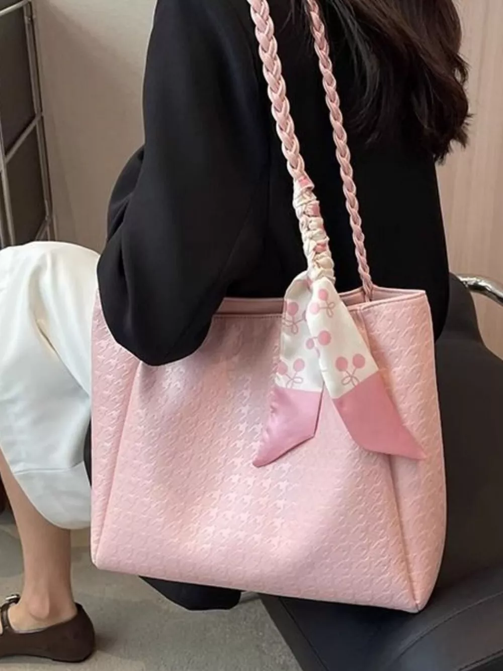 Braided Handle Tote Bag, image 5