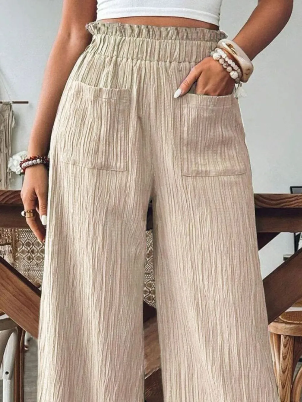 Pocketed Elastic Waist Wide Leg Pants, image 6