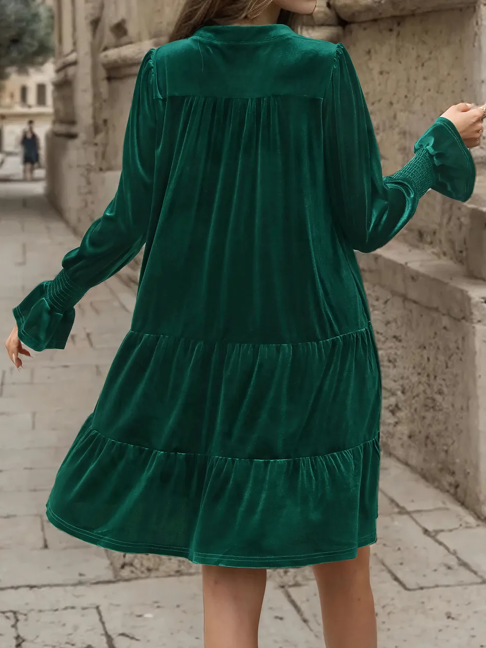 Notched Long Sleeve Tiered Dress, image 3