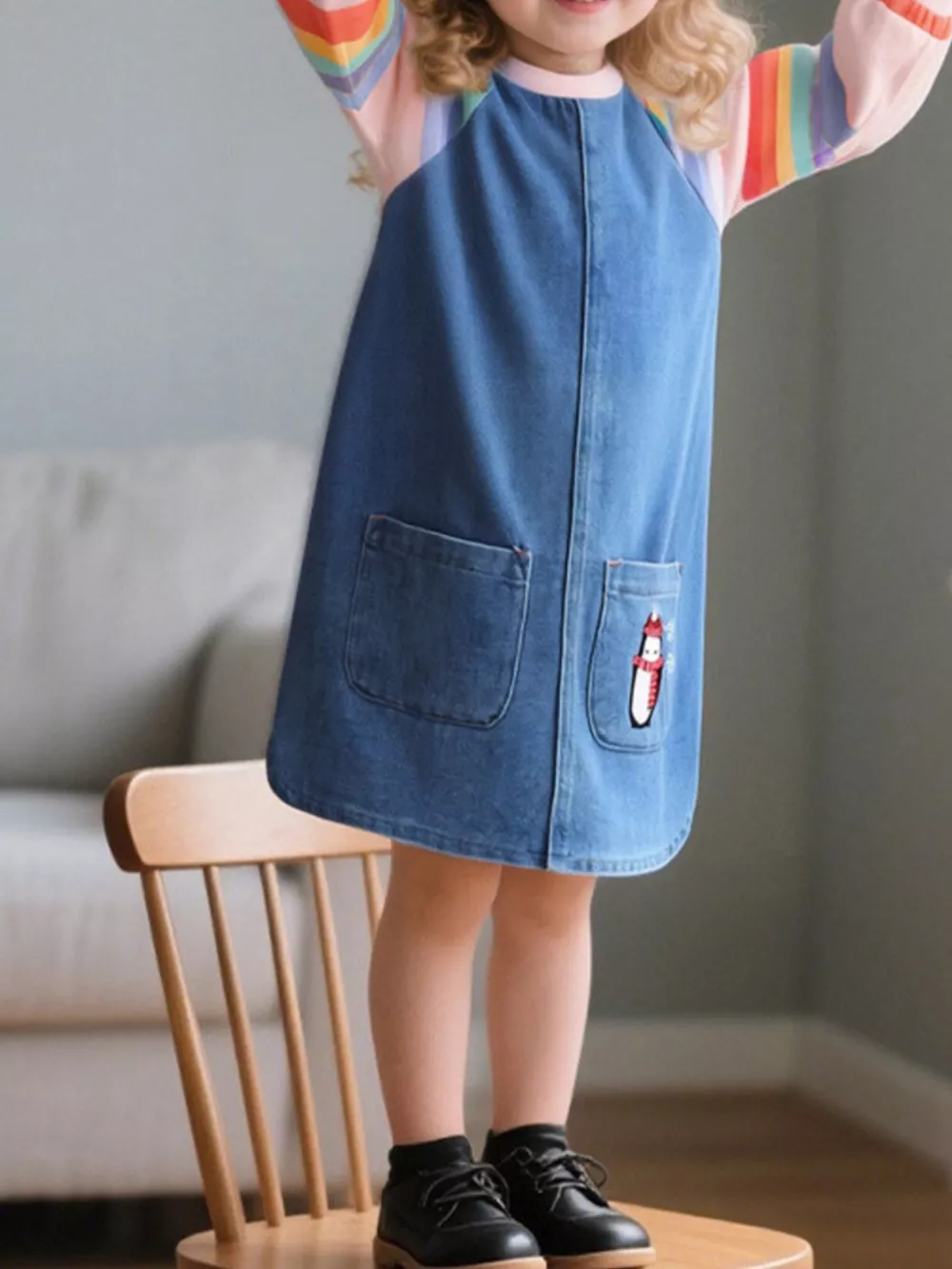 Children's Contrast Raglan Sleeve Denim Dress