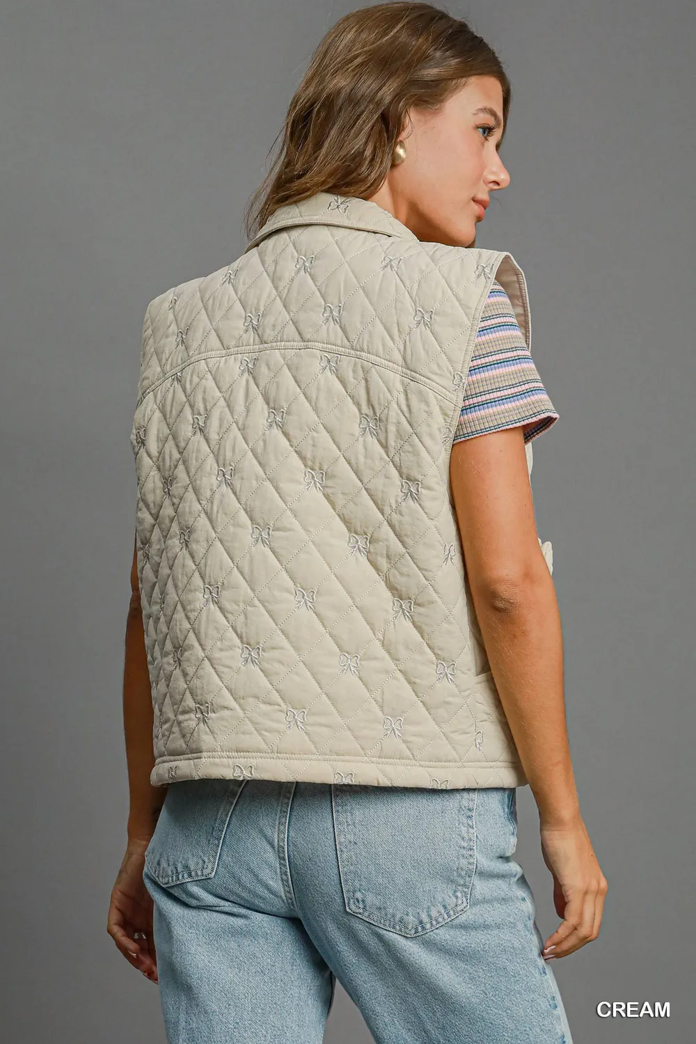 Sleeveless Quilted Vest with Bow Details, image 3